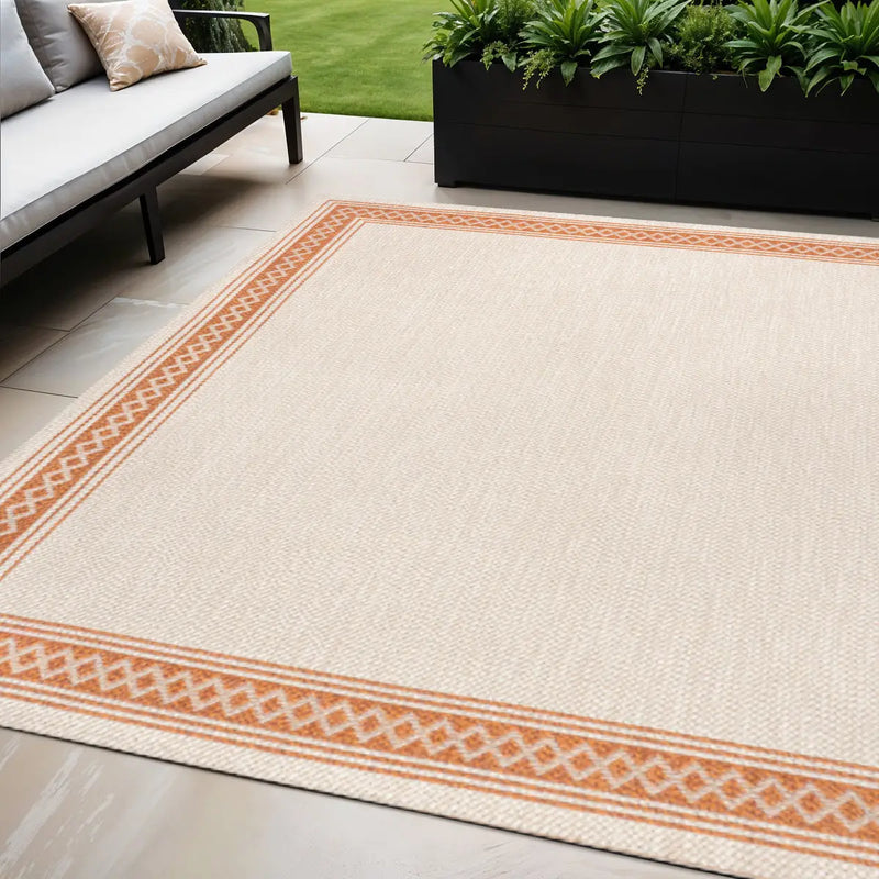 5' X 8' Cream And Orange Indoor Outdoor Area Rug Homeroots Outdoor