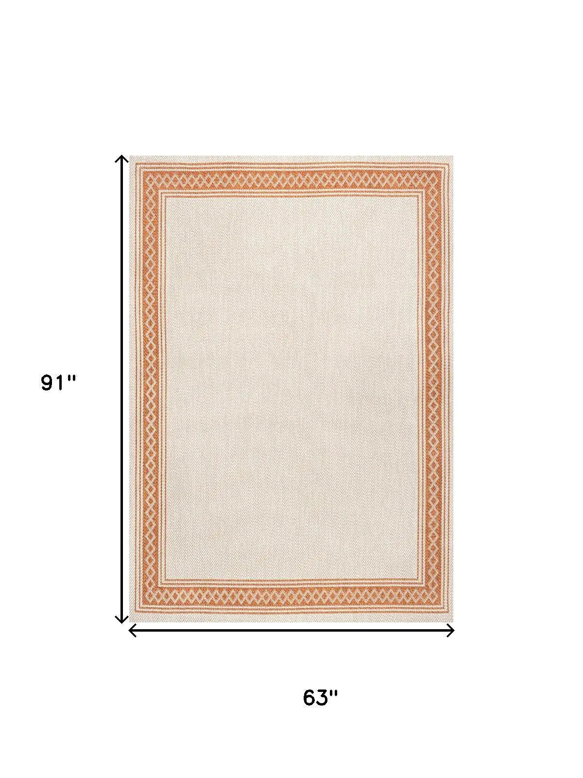 5' X 8' Cream And Orange Indoor Outdoor Area Rug Homeroots Outdoor