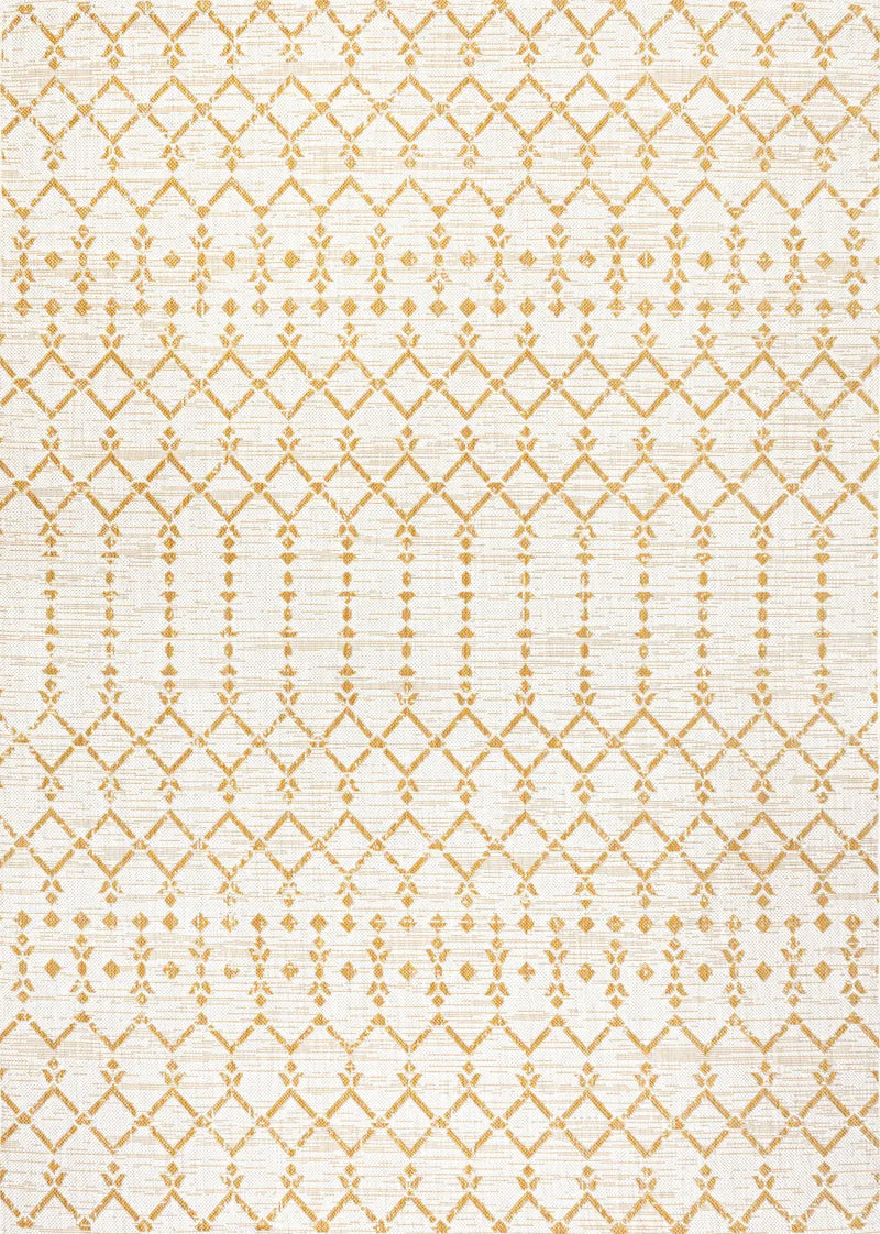5' X 8' Cream And Yellow Trellis Indoor Outdoor Area Rug Homeroots Outdoor