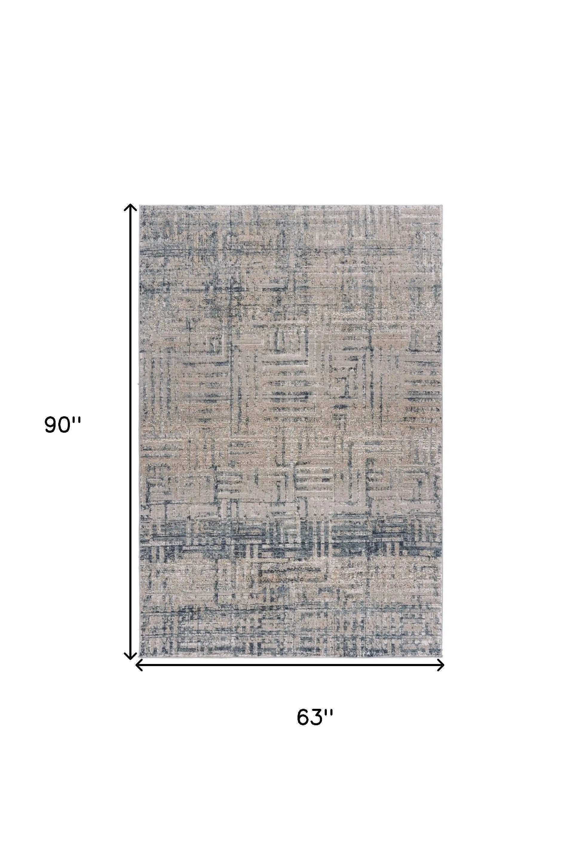 5' X 8' Cream Blue And Ivory Geometric Distressed Stain Resistant Area Rug Homeroots Home Decor