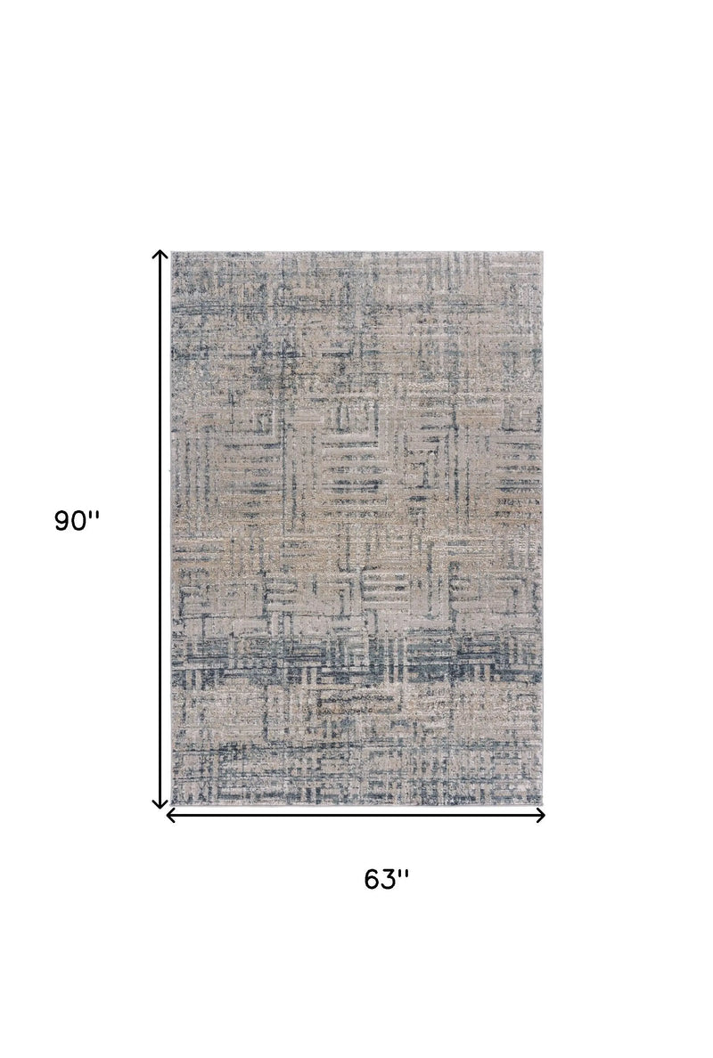 5' X 8' Cream Blue And Ivory Geometric Distressed Stain Resistant Area Rug Homeroots Home Decor