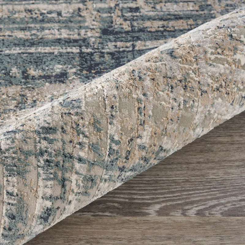5' X 8' Cream Blue And Ivory Geometric Distressed Stain Resistant Area Rug Homeroots Home Decor