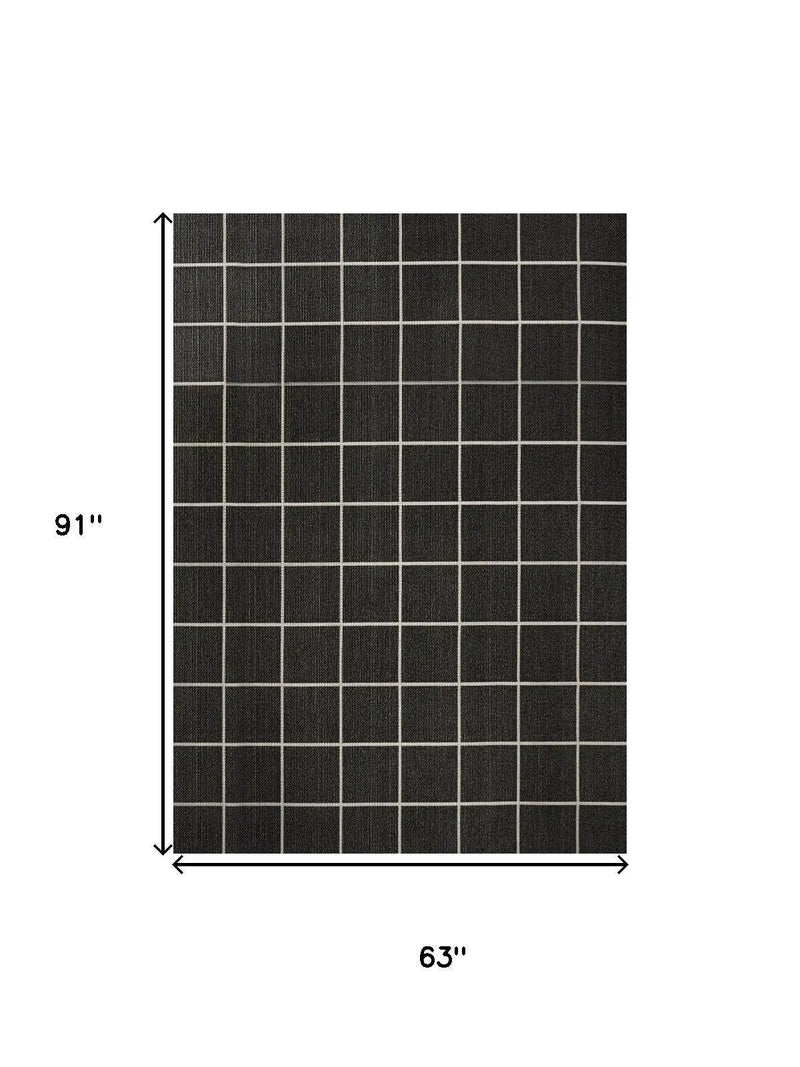 5' X 8' Dark Gray And Cream Plaid Indoor Outdoor Area Rug Homeroots Outdoor