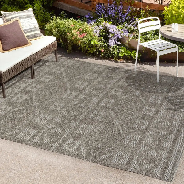 5' X 8' Dark Gray And Ivory Moroccan Indoor Outdoor Area Rug - GreatEagleInc