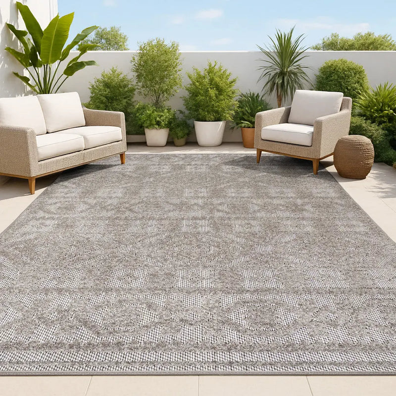 5' X 8' Dark Gray And Ivory Moroccan Indoor Outdoor Area Rug - GreatEagleInc