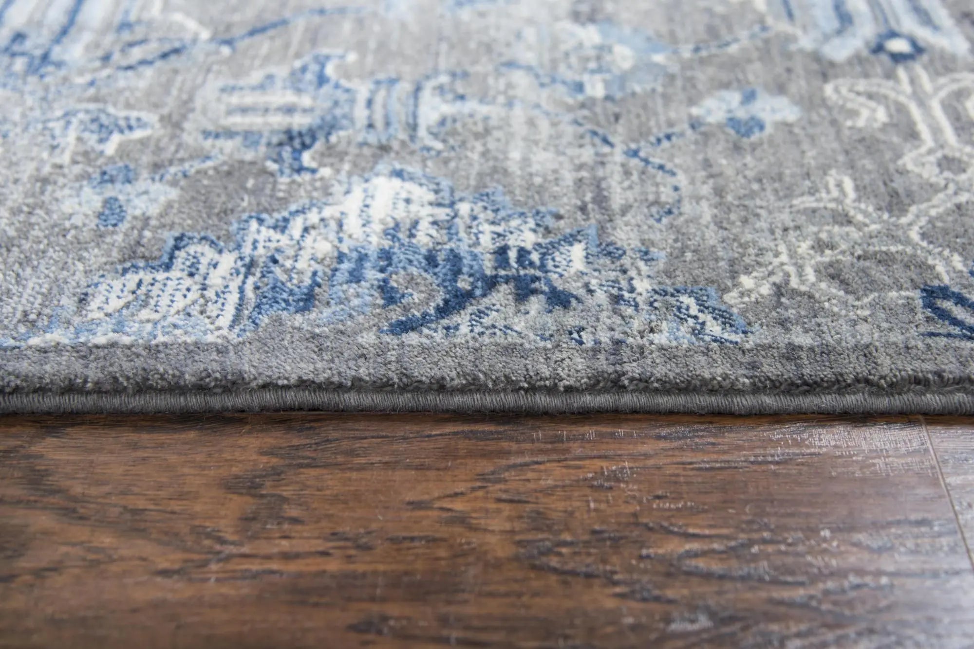 5' X 8' Dark Gray Blue And Light Gray New Zealand Lambs Wool Floral Hand Carved Handmade Area Rug Homeroots Home Decor