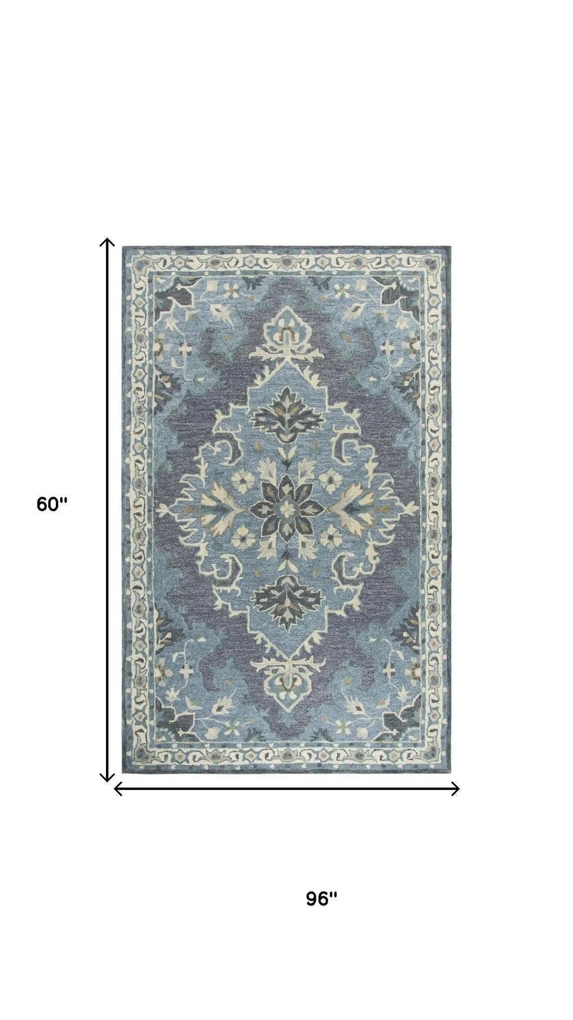 5' X 8' Dark Gray Blue Gray Natural And Ivory Wool Medallion Hand Tufted Area Rug Homeroots Home Decor