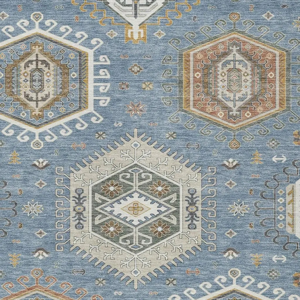 5' X 8' Denim Blue And Beige Tribal Washable Indoor Outdoor Area Rug Homeroots Outdoor