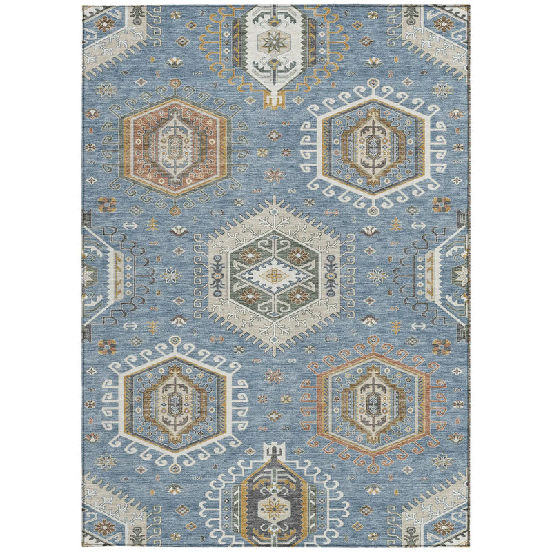 5' X 8' Denim Blue And Beige Tribal Washable Indoor Outdoor Area Rug Homeroots Outdoor