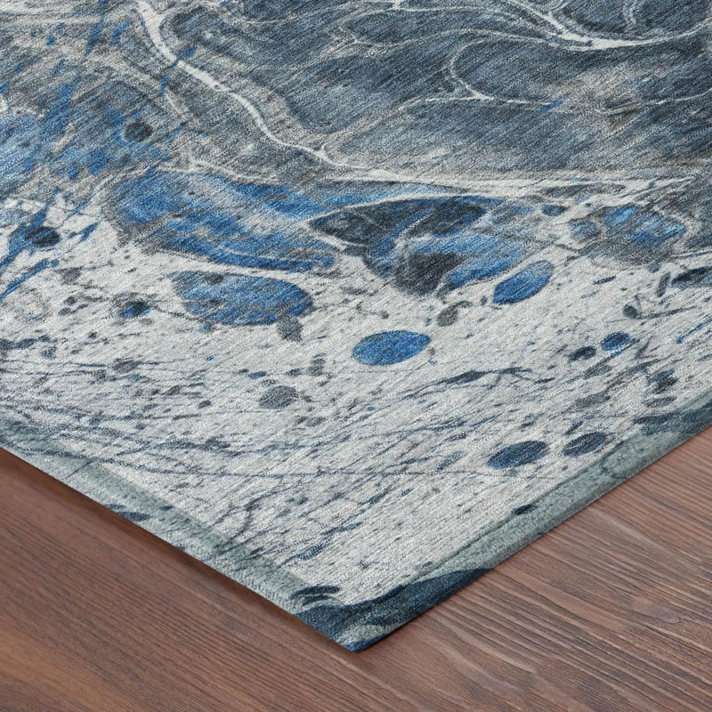 5' X 8' Denim Blue And Blue Abstract Washable Indoor Outdoor Area Rug Homeroots Outdoor
