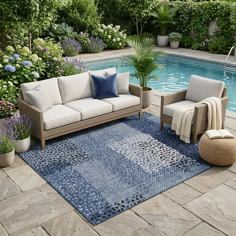 5' X 8' Denim Blue And Blue Abstract Washable Indoor Outdoor Area Rug Homeroots Outdoor