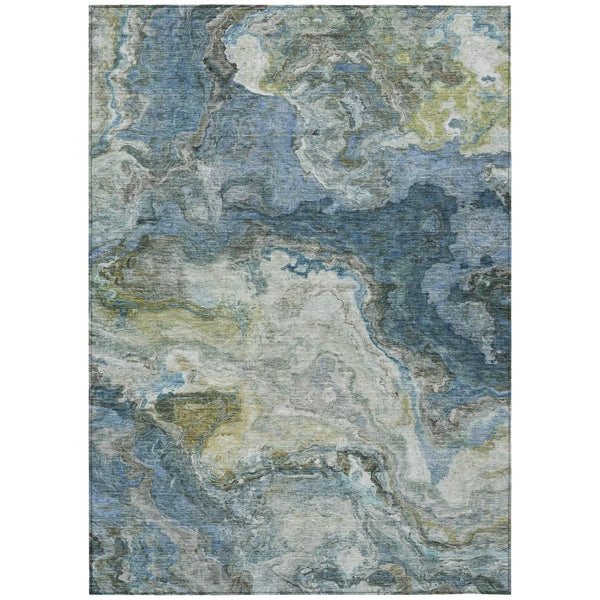 5' X 8' Denim Blue And Blue Abstract Washable Indoor Outdoor Area Rug Homeroots Outdoor
