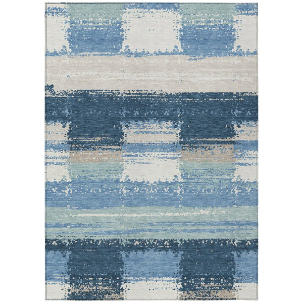 5' X 8' Denim Blue And Blue Geometric Washable Indoor Outdoor Area Rug Homeroots Outdoor