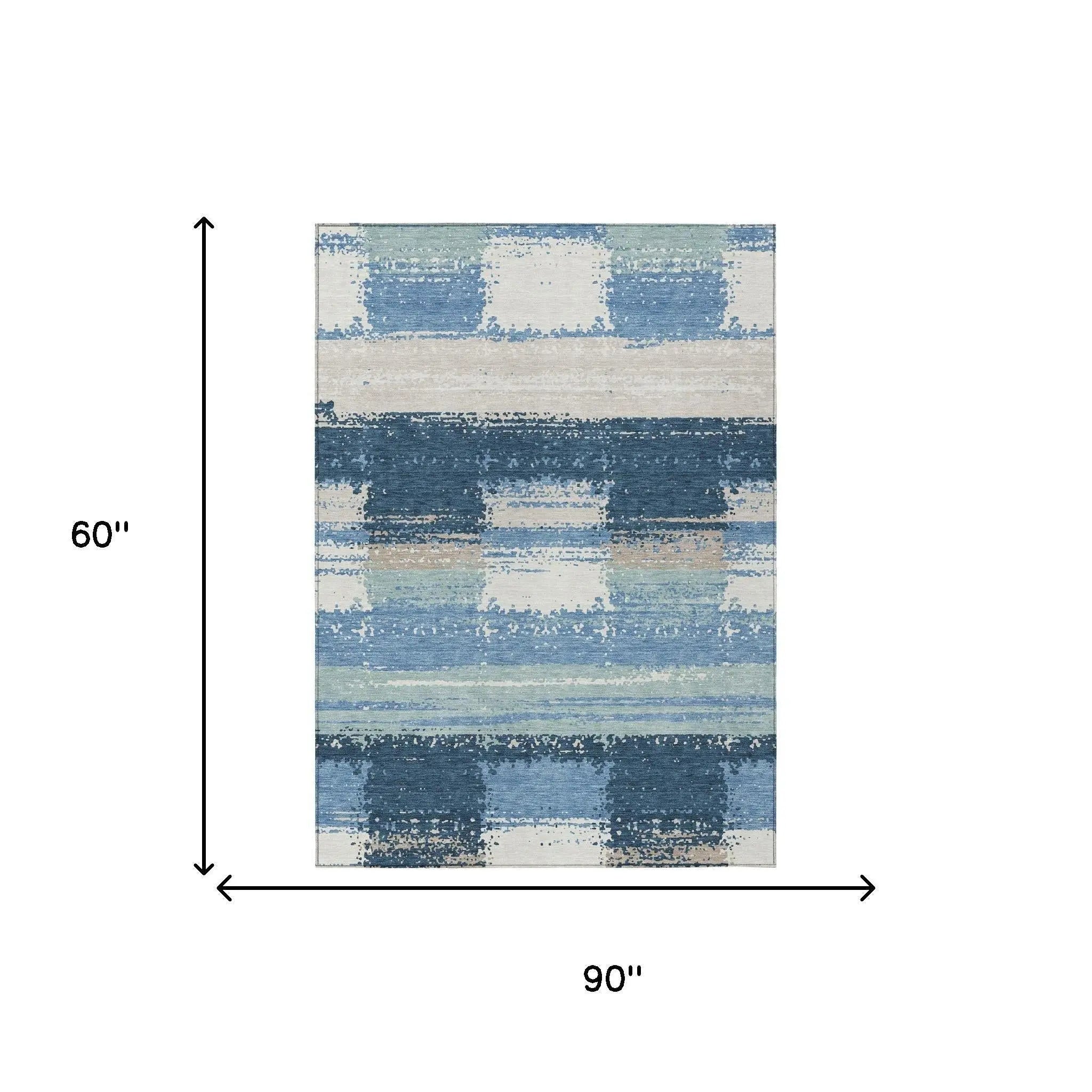 5' X 8' Denim Blue And Blue Geometric Washable Indoor Outdoor Area Rug Homeroots Outdoor