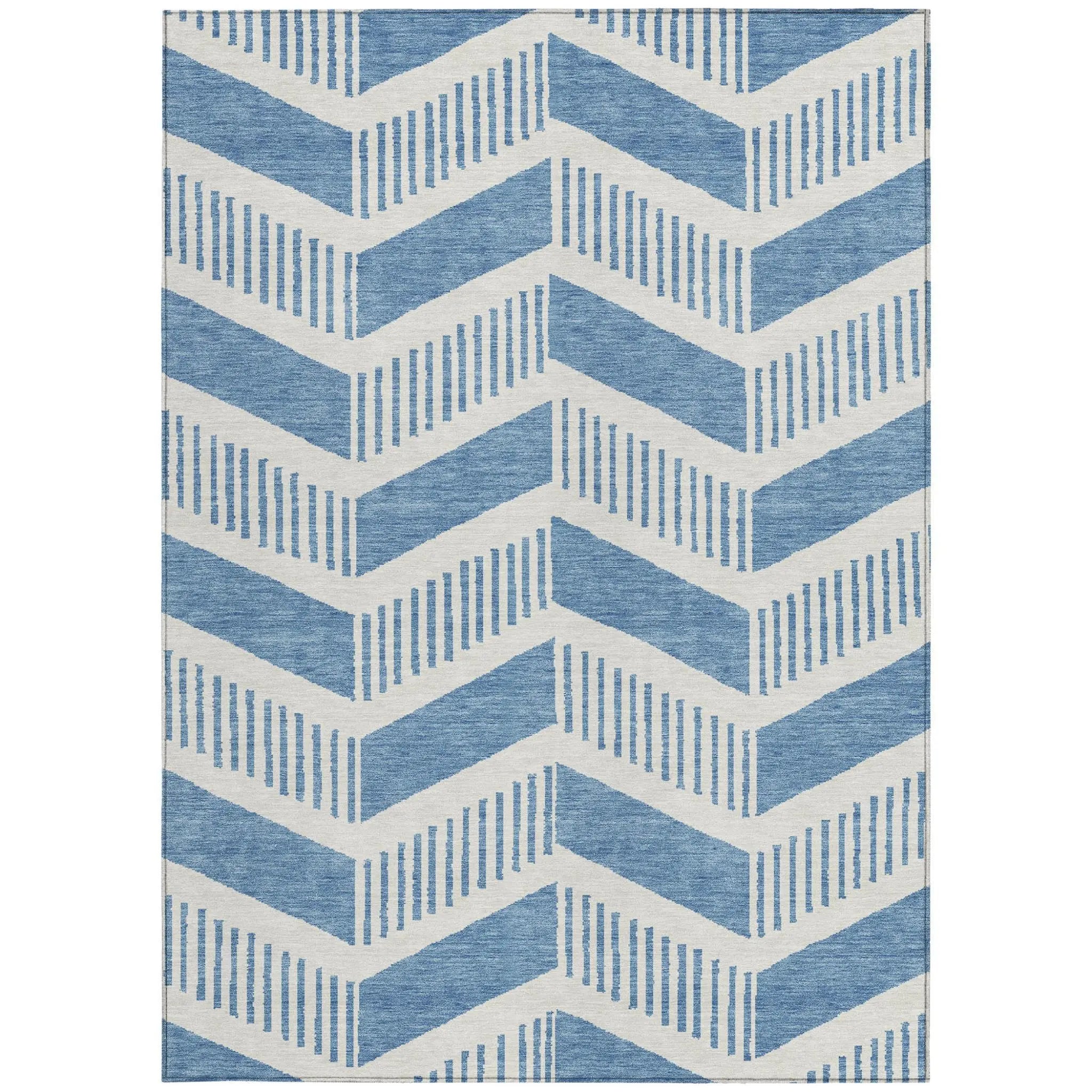5' X 8' Denim Blue And Blue Geometric Washable Indoor Outdoor Area Rug Homeroots Outdoor
