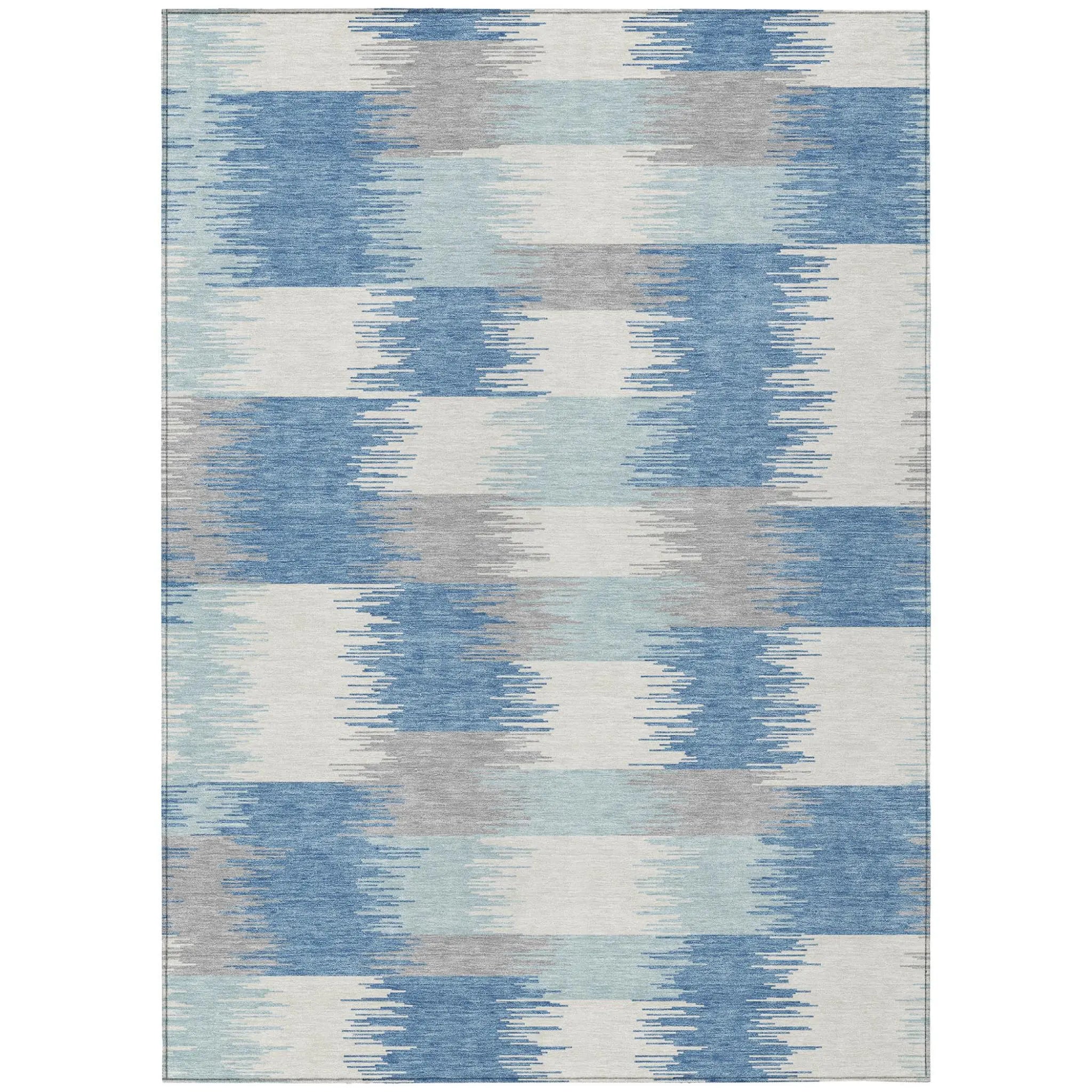 5' X 8' Denim Blue And Blue Geometric Washable Indoor Outdoor Area Rug Homeroots Outdoor