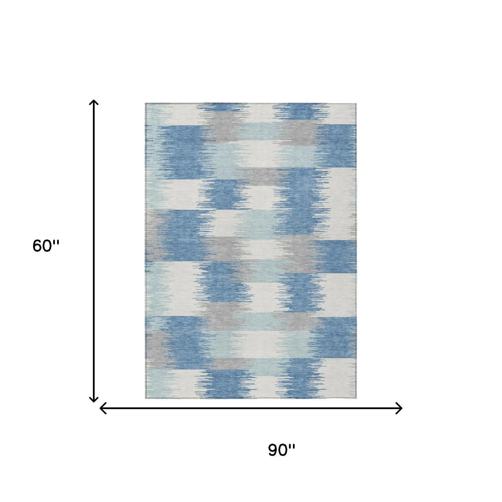 5' X 8' Denim Blue And Blue Geometric Washable Indoor Outdoor Area Rug Homeroots Outdoor