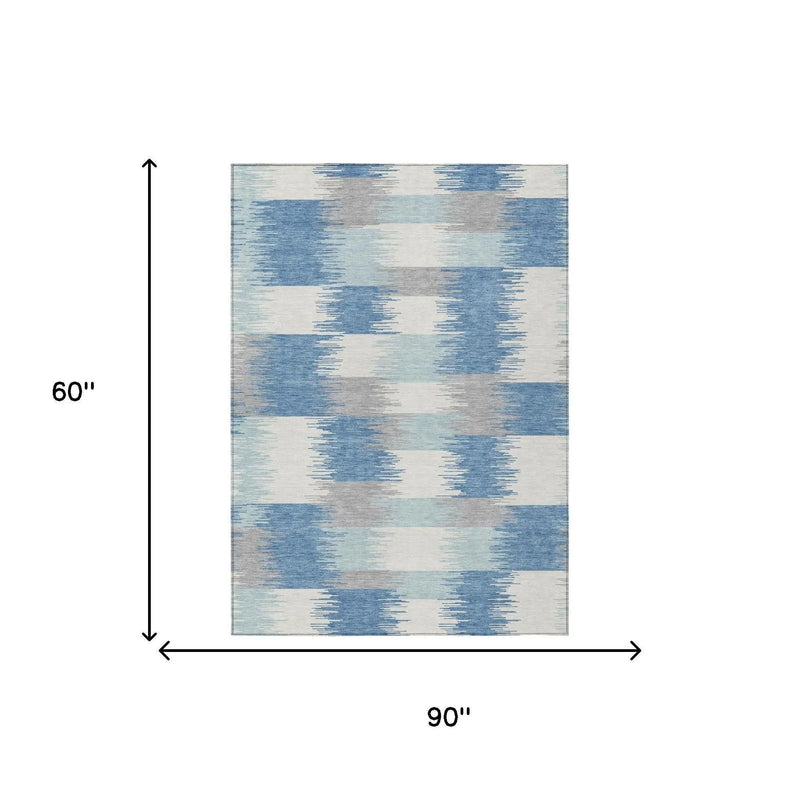 5' X 8' Denim Blue And Blue Geometric Washable Indoor Outdoor Area Rug Homeroots Outdoor