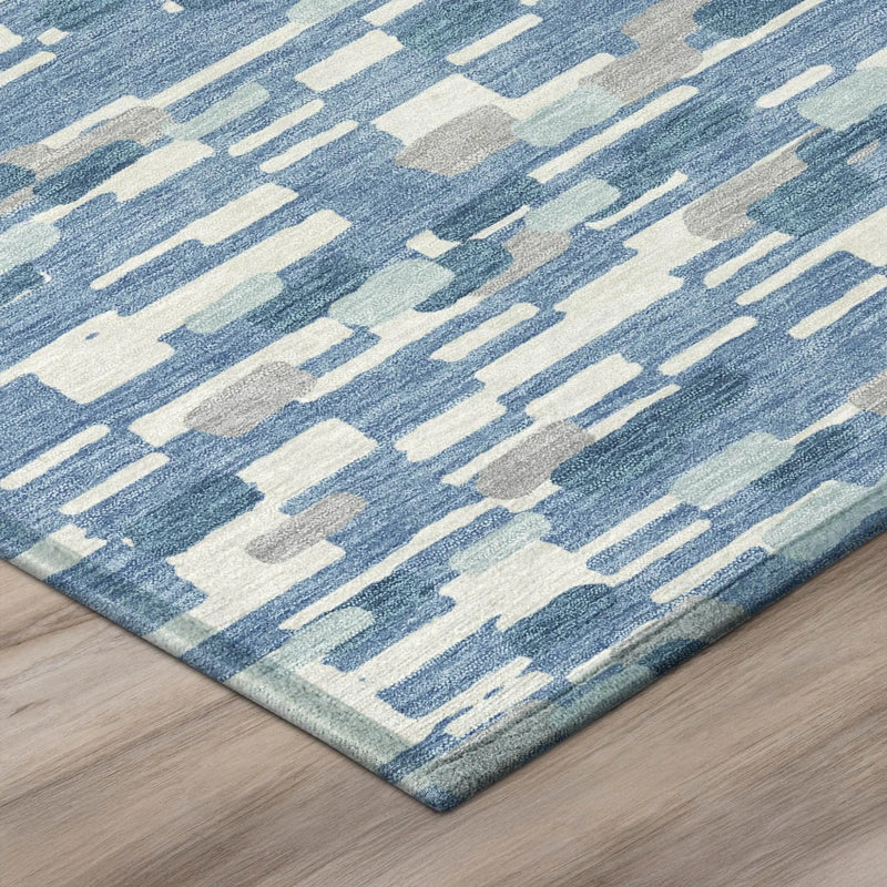 5' X 8' Denim Blue And Blue Geometric Washable Indoor Outdoor Area Rug Homeroots Outdoor