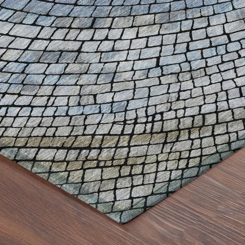 5' X 8' Denim Blue And Blue Geometric Washable Indoor Outdoor Area Rug Homeroots Outdoor