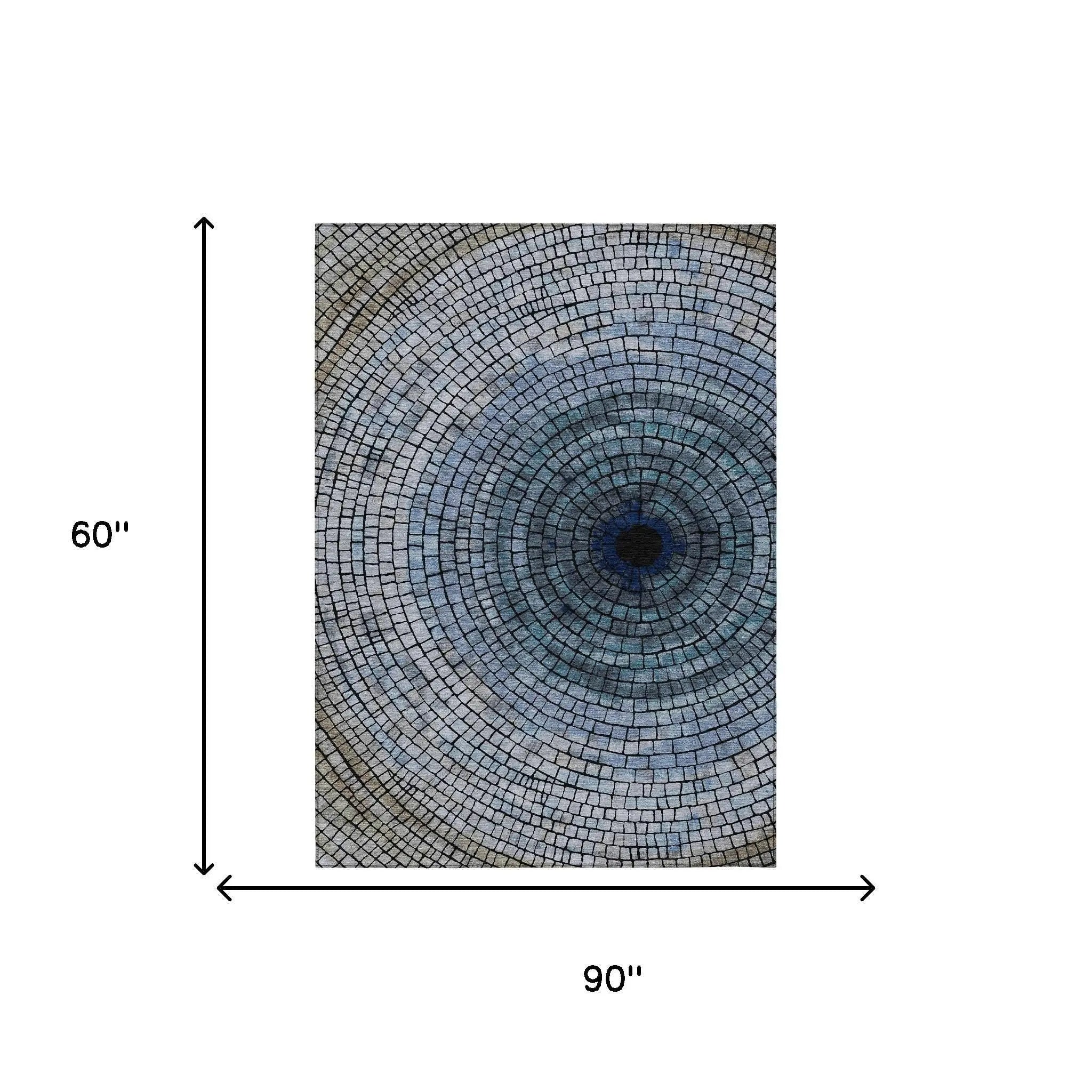 5' X 8' Denim Blue And Blue Geometric Washable Indoor Outdoor Area Rug Homeroots Outdoor
