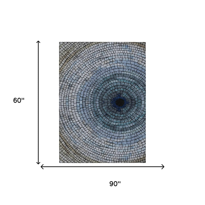 5' X 8' Denim Blue And Blue Geometric Washable Indoor Outdoor Area Rug Homeroots Outdoor