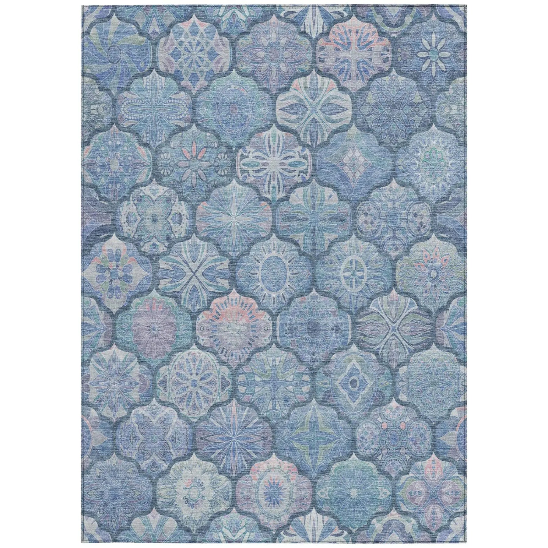 5' X 8' Denim Blue And Blue Ogee Washable Indoor Outdoor Area Rug Homeroots Outdoor
