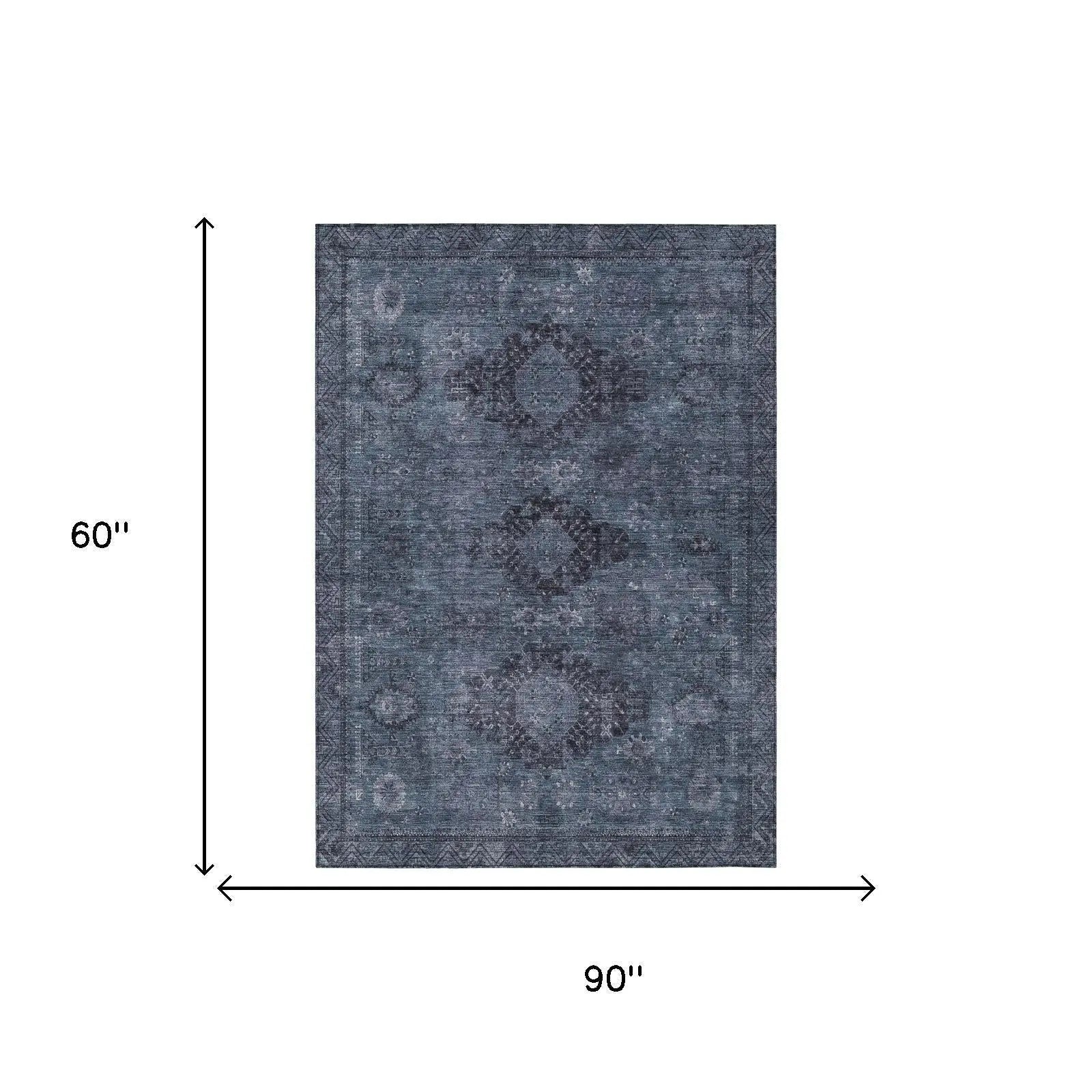 5' X 8' Denim Blue And Blue Oriental Washable Indoor Outdoor Area Rug Homeroots Outdoor