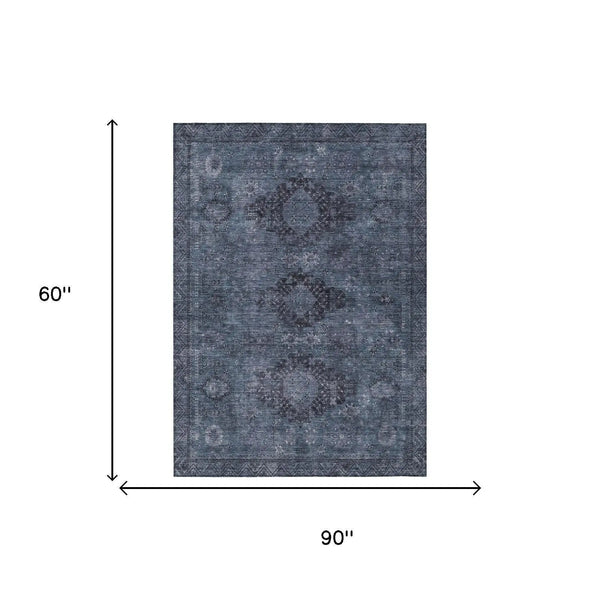 5' X 8' Denim Blue And Blue Oriental Washable Indoor Outdoor Area Rug Homeroots Outdoor