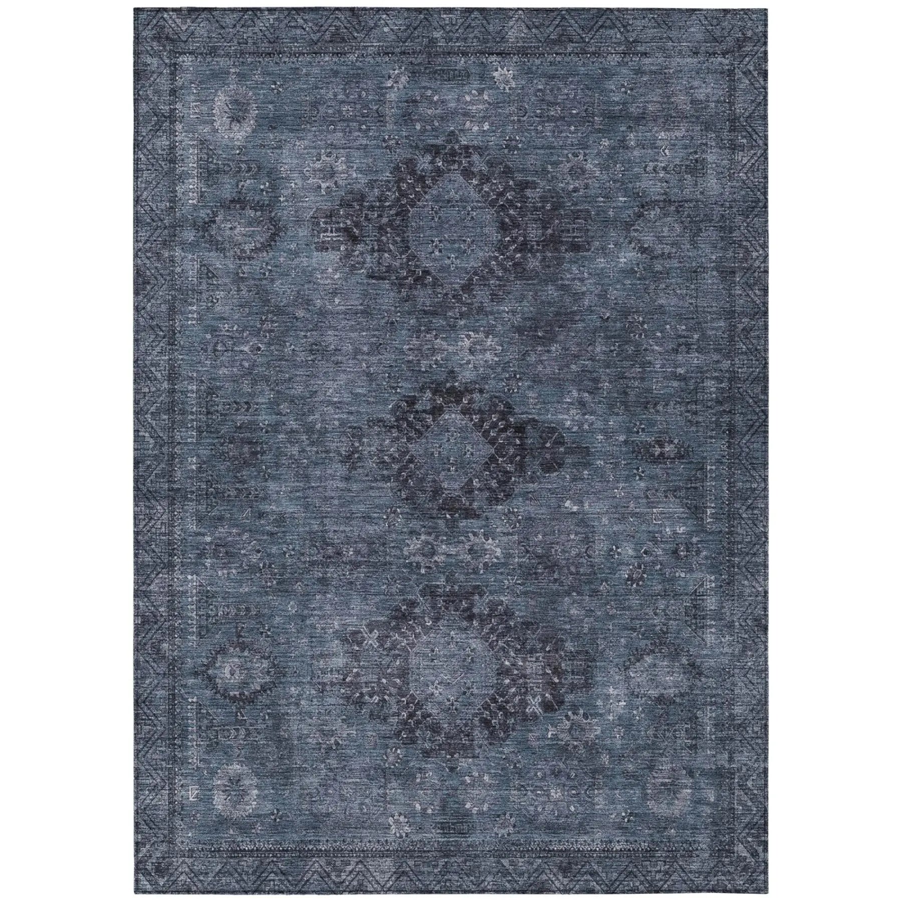 5' X 8' Denim Blue And Blue Oriental Washable Indoor Outdoor Area Rug Homeroots Outdoor