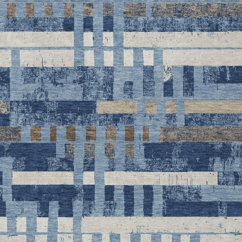 5' X 8' Denim Blue And Blue Striped Washable Indoor Outdoor Area Rug Homeroots Outdoor