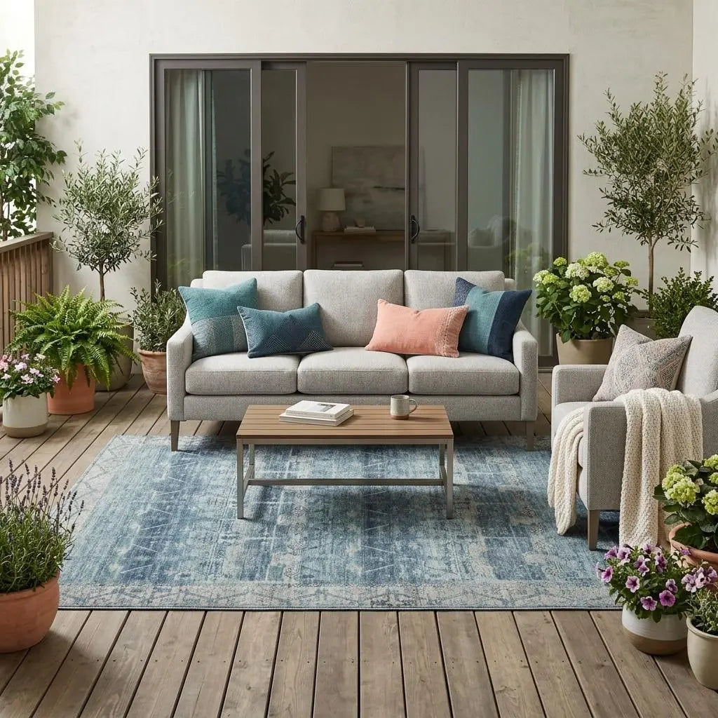 5' X 8' Denim Blue And Blue Tribal Washable Indoor Outdoor Area Rug Homeroots Outdoor
