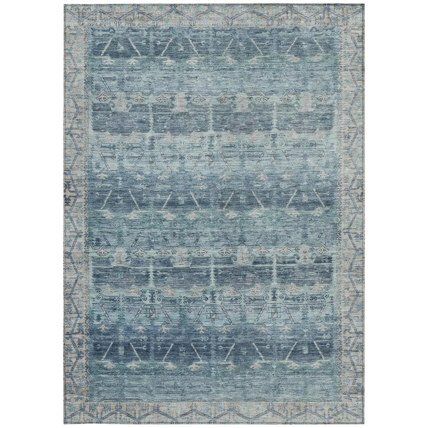 5' X 8' Denim Blue And Blue Tribal Washable Indoor Outdoor Area Rug Homeroots Outdoor