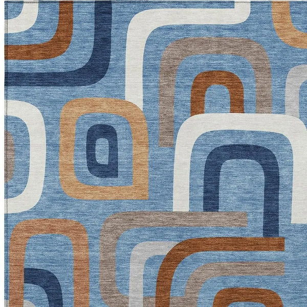 5' X 8' Denim Blue And Copper Geometric Washable Indoor Outdoor Area Rug Homeroots Outdoor