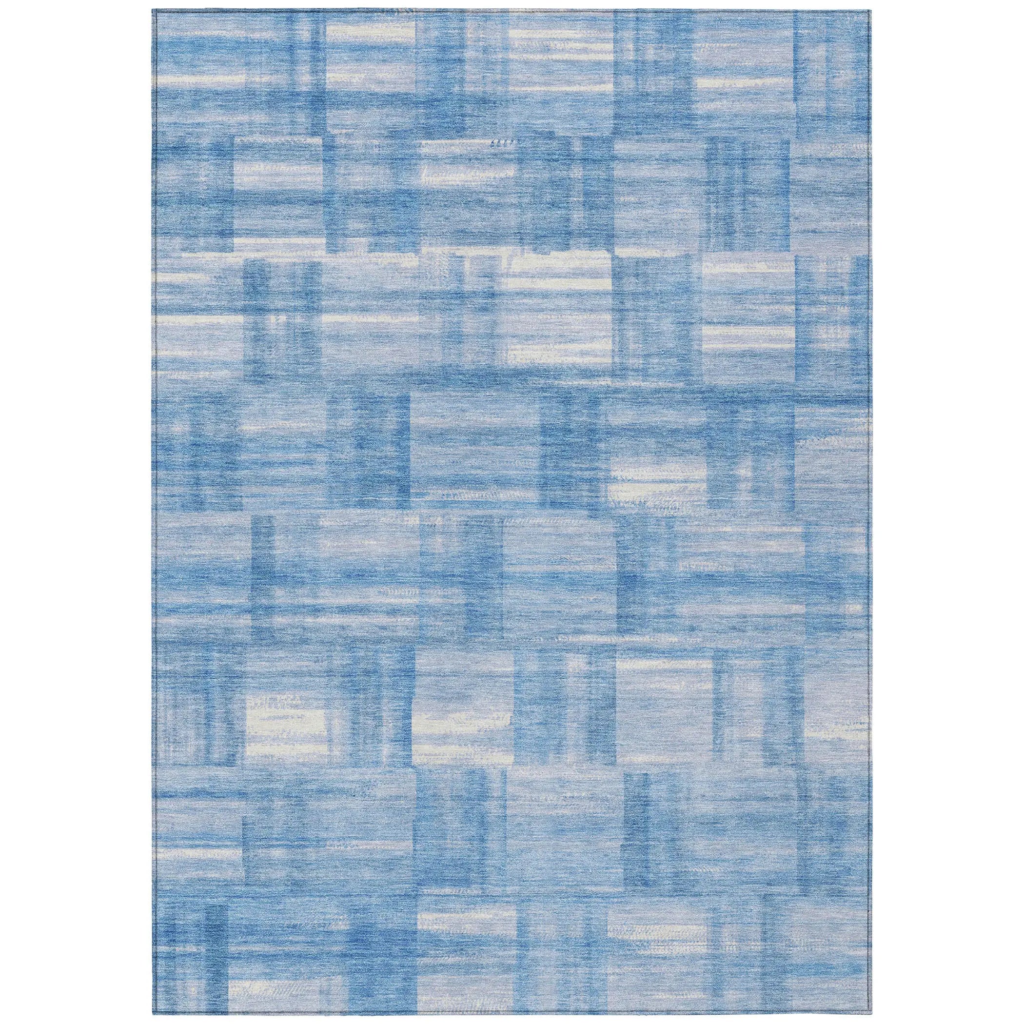 5' X 8' Denim Blue And Ivory Striped Washable Indoor Outdoor Area Rug Homeroots Outdoor