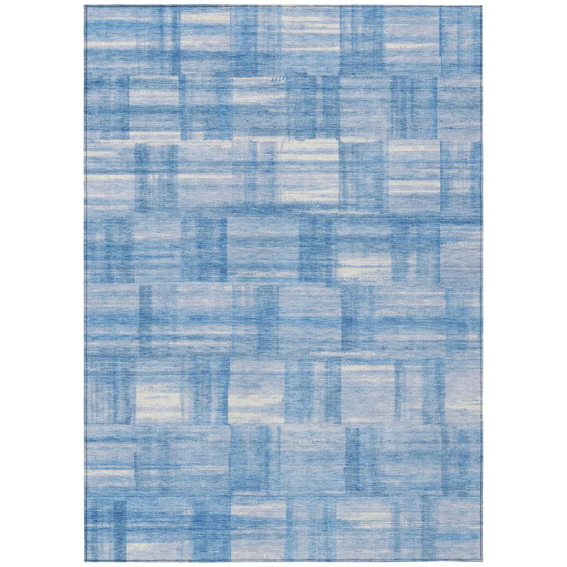 5' X 8' Denim Blue And Ivory Striped Washable Indoor Outdoor Area Rug Homeroots Outdoor