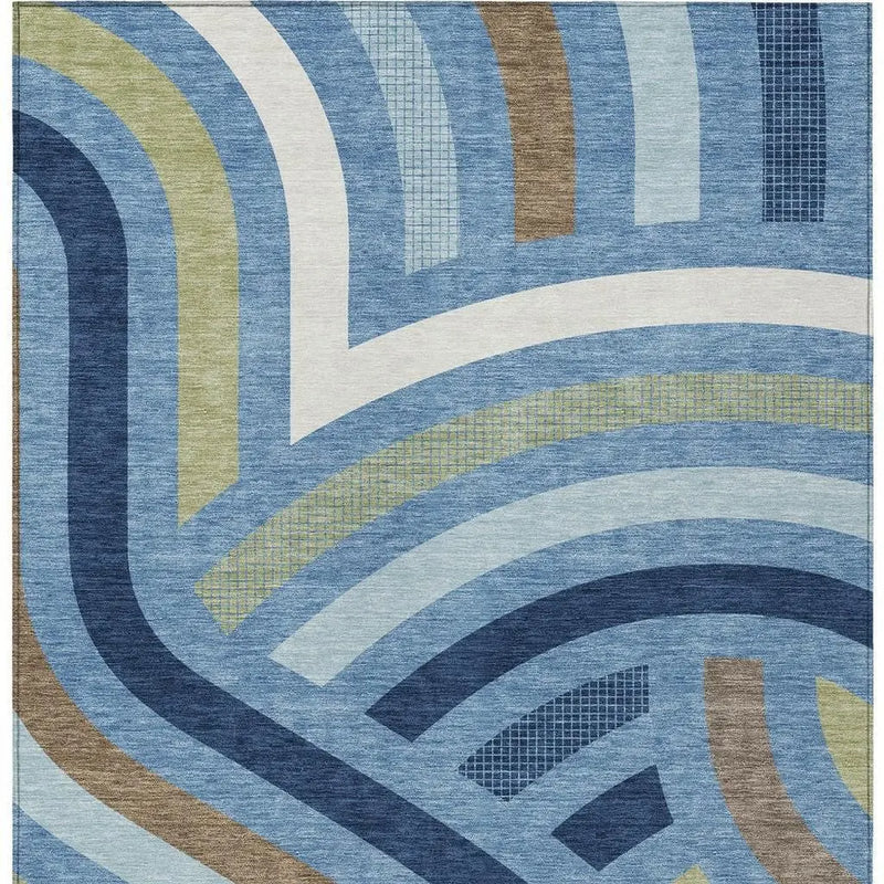 5' X 8' Denim Blue And Navy Blue Abstract Washable Indoor Outdoor Area Rug Homeroots Outdoor