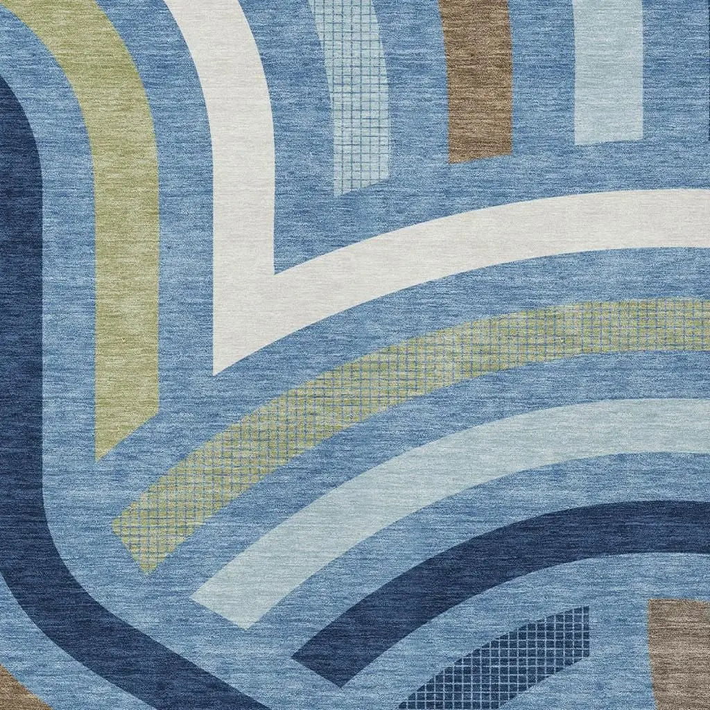 5' X 8' Denim Blue And Navy Blue Abstract Washable Indoor Outdoor Area Rug Homeroots Outdoor