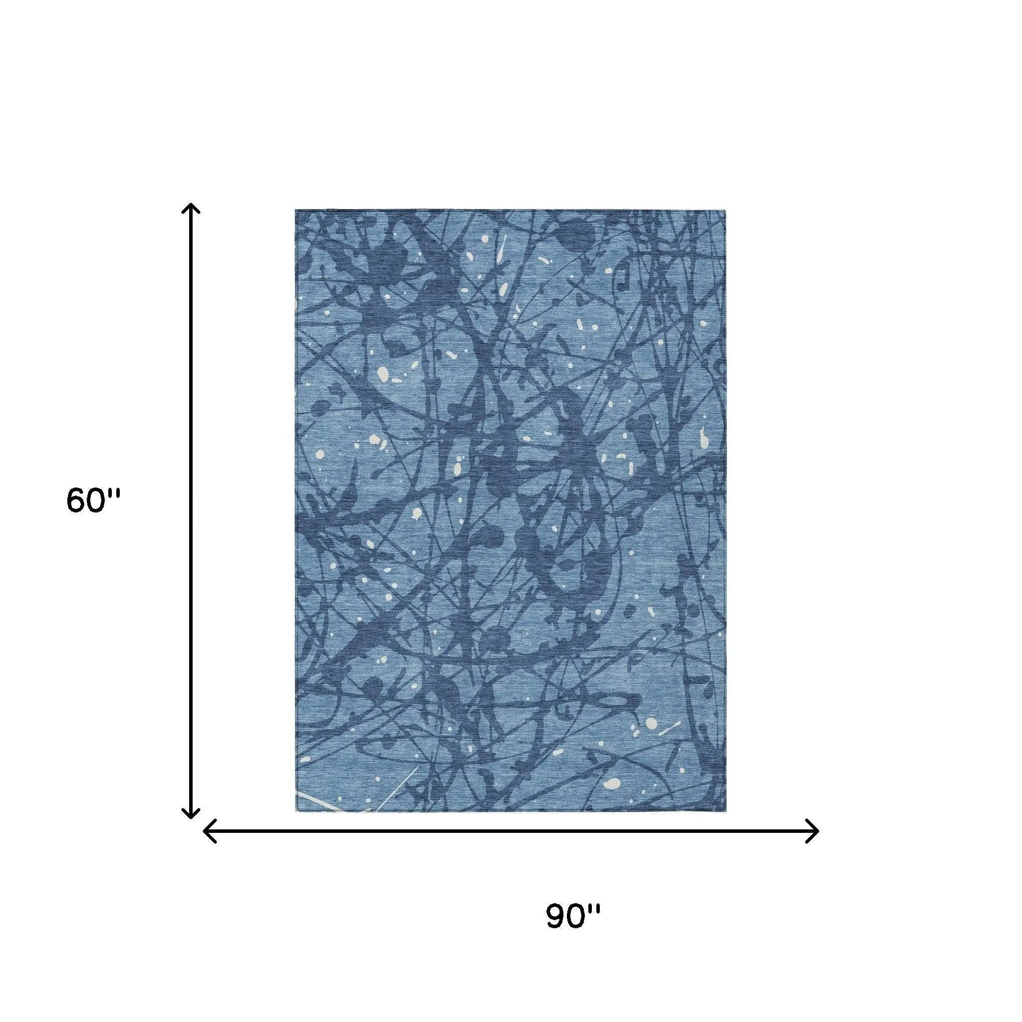 5' X 8' Denim Blue And Navy Blue Abstract Washable Indoor Outdoor Area Rug Homeroots Outdoor