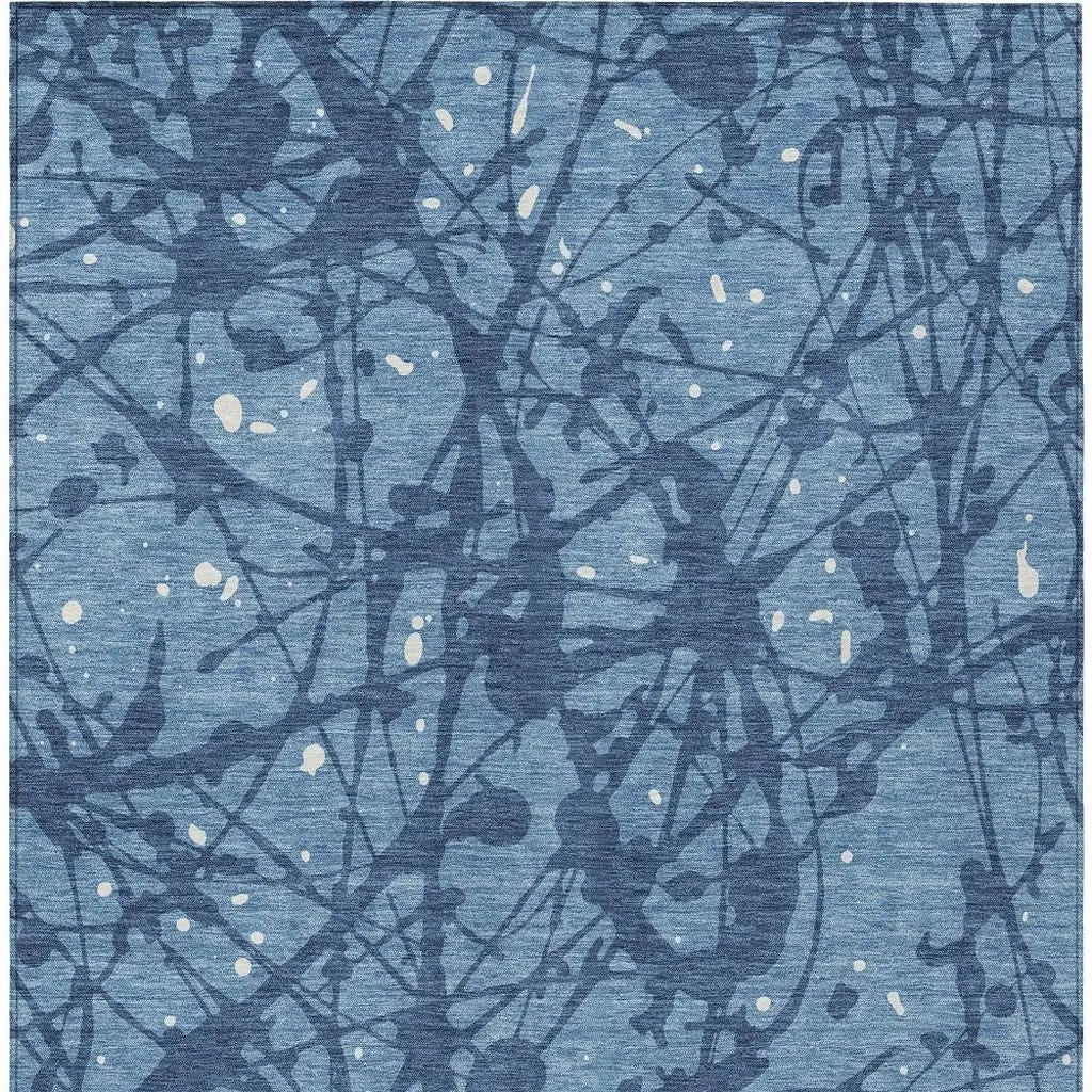 5' X 8' Denim Blue And Navy Blue Abstract Washable Indoor Outdoor Area Rug Homeroots Outdoor