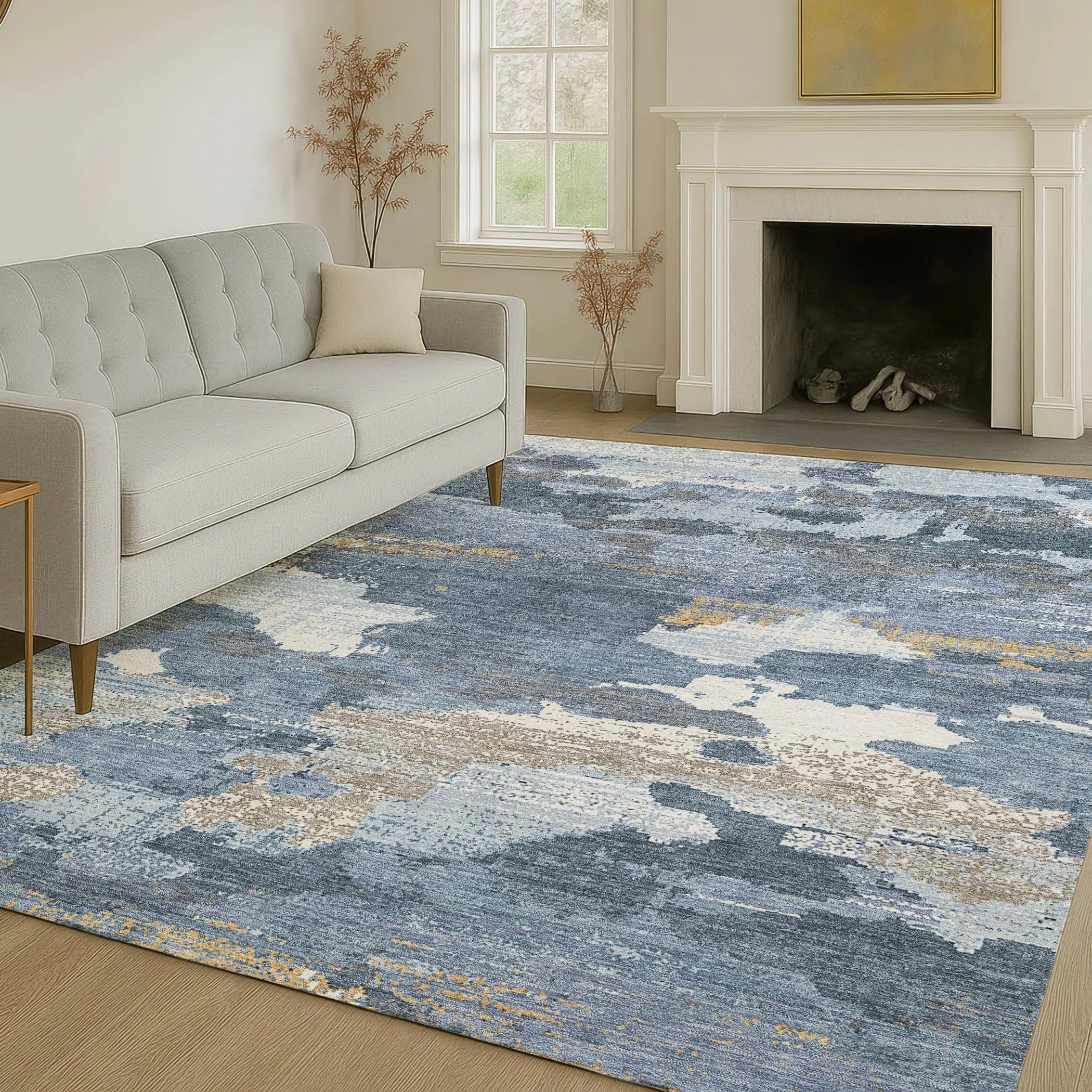 5' X 8' Denim Blue And Sky Blue Abstract Washable Indoor Outdoor Area Rug Homeroots Outdoor