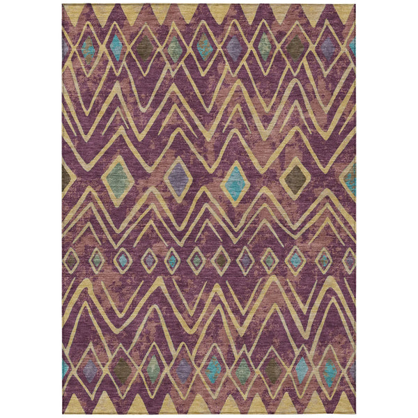 5' X 8' Eggplant And Blue Geometric Washable Indoor Outdoor Area Rug Homeroots Outdoor