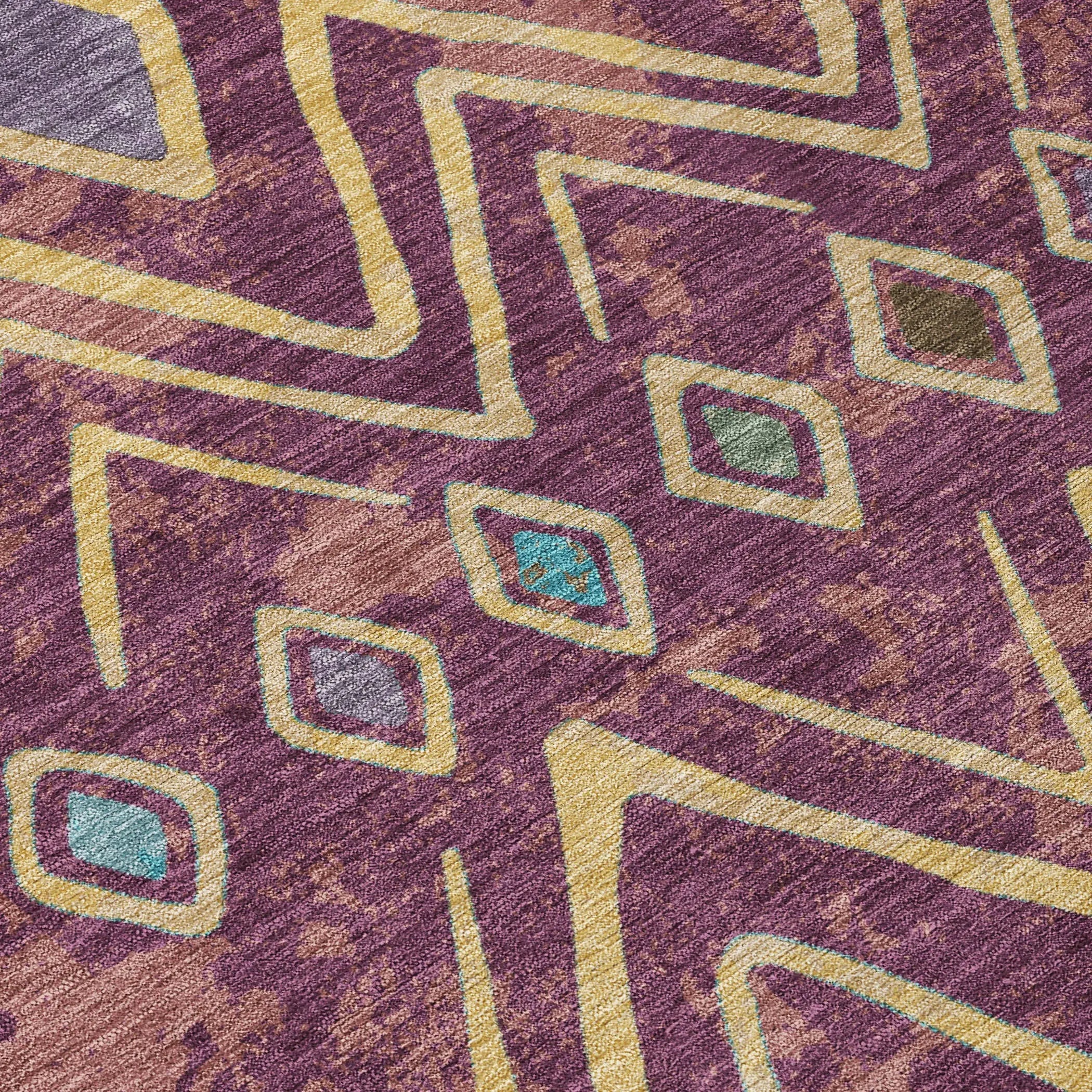 5' X 8' Eggplant And Blue Geometric Washable Indoor Outdoor Area Rug Homeroots Outdoor