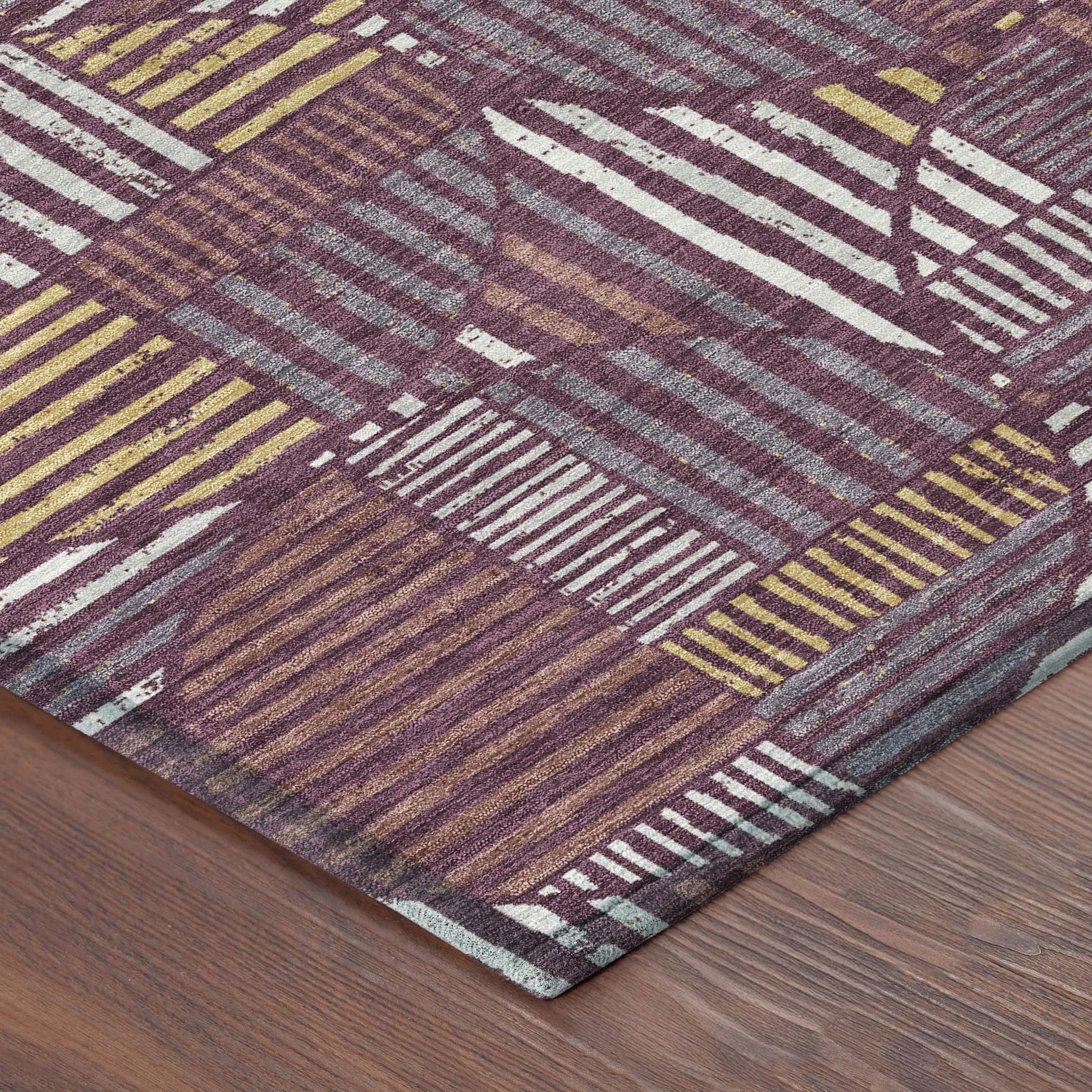 5' X 8' Eggplant And Brown Geometric Washable Indoor Outdoor Area Rug Homeroots Outdoor
