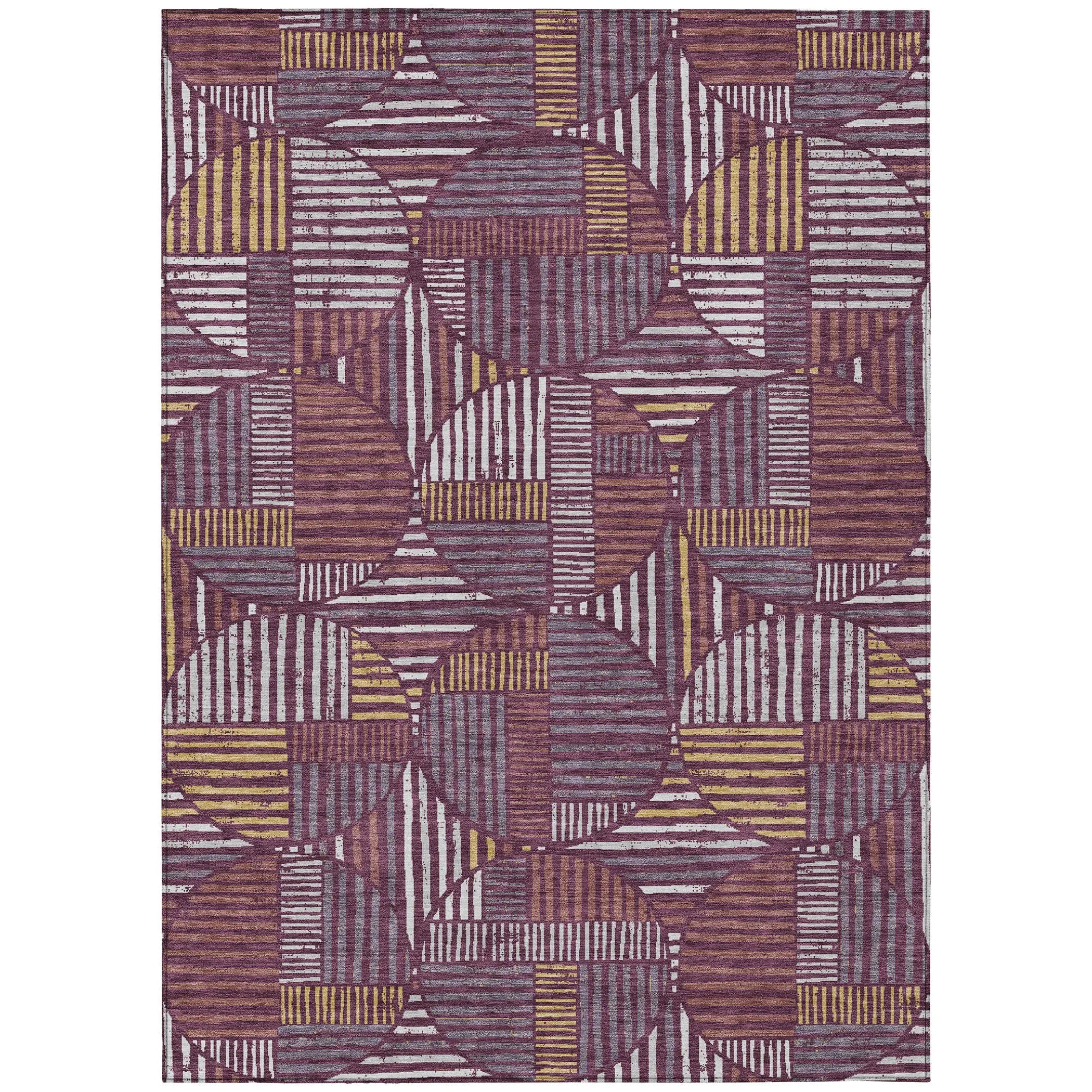 5' X 8' Eggplant And Brown Geometric Washable Indoor Outdoor Area Rug Homeroots Outdoor