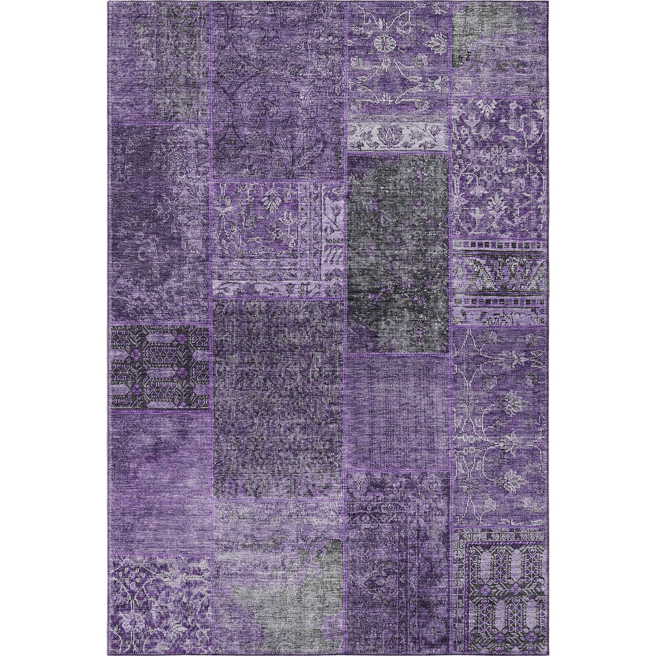 5' X 8' Eggplant And Gray Patchwork Washable Area Rug With UV Protection Homeroots Home Decor