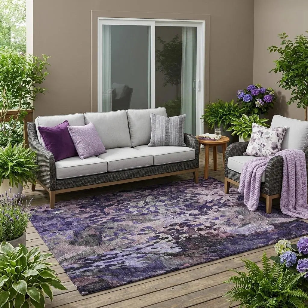 5' X 8' Eggplant And Purple Abstract Washable Indoor Outdoor Area Rug Homeroots Outdoor