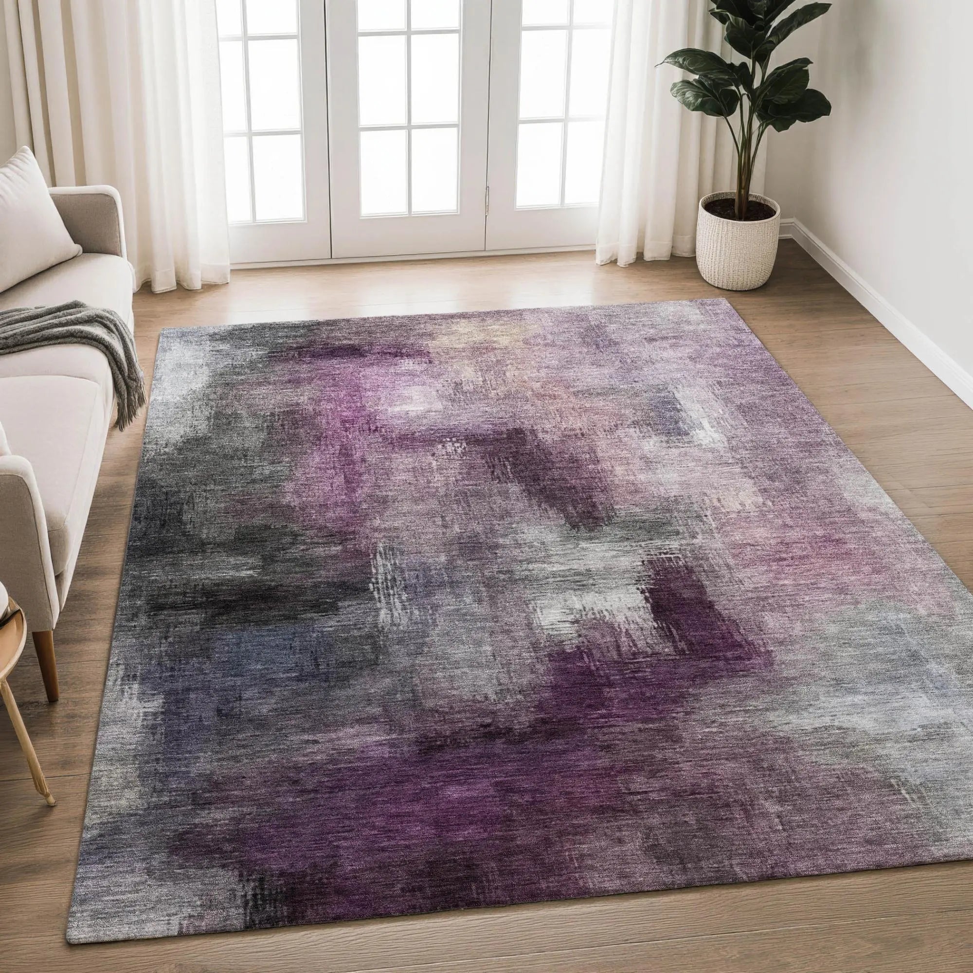 5' X 8' Eggplant And Purple Abstract Washable Indoor Outdoor Area Rug Homeroots Outdoor