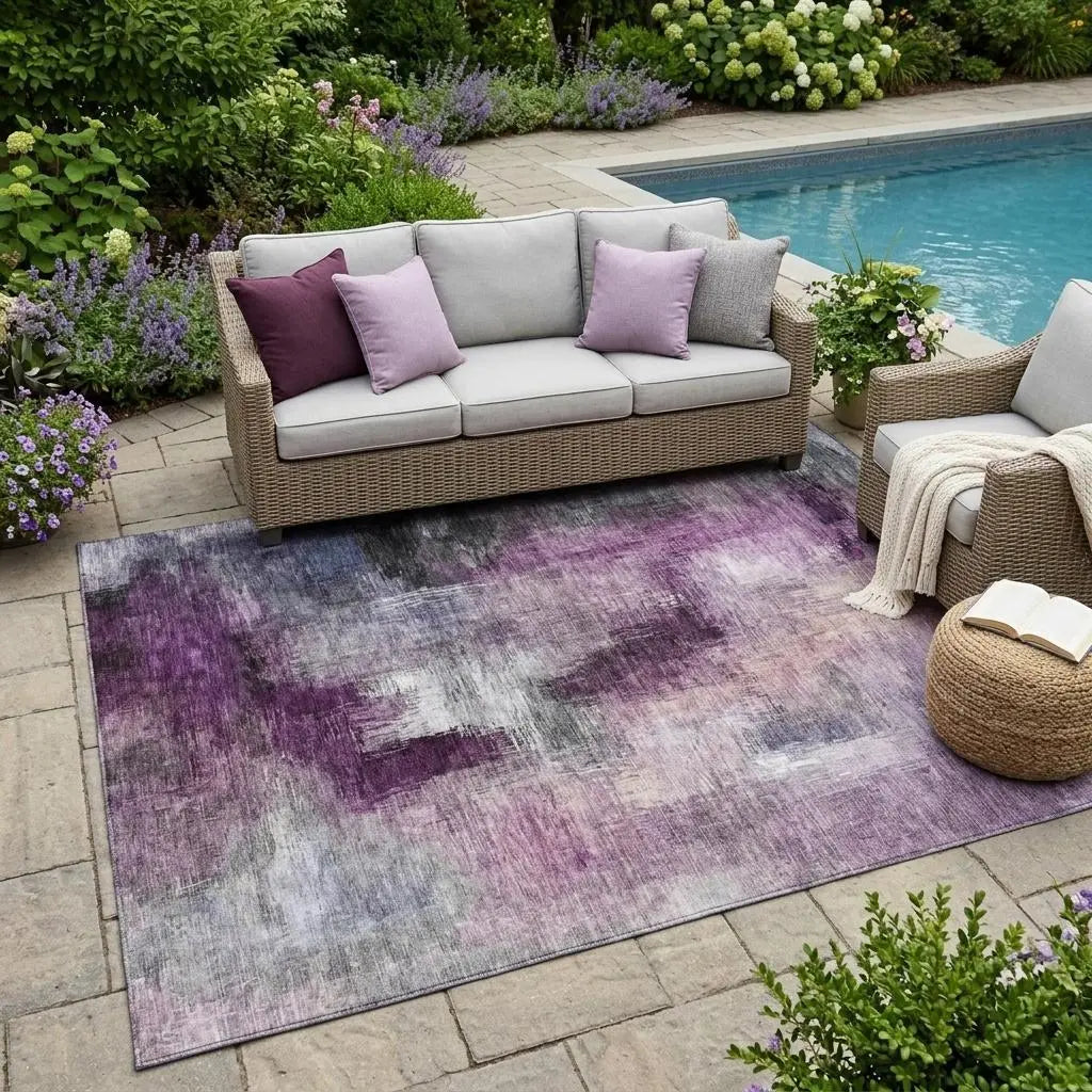 5' X 8' Eggplant And Purple Abstract Washable Indoor Outdoor Area Rug Homeroots Outdoor