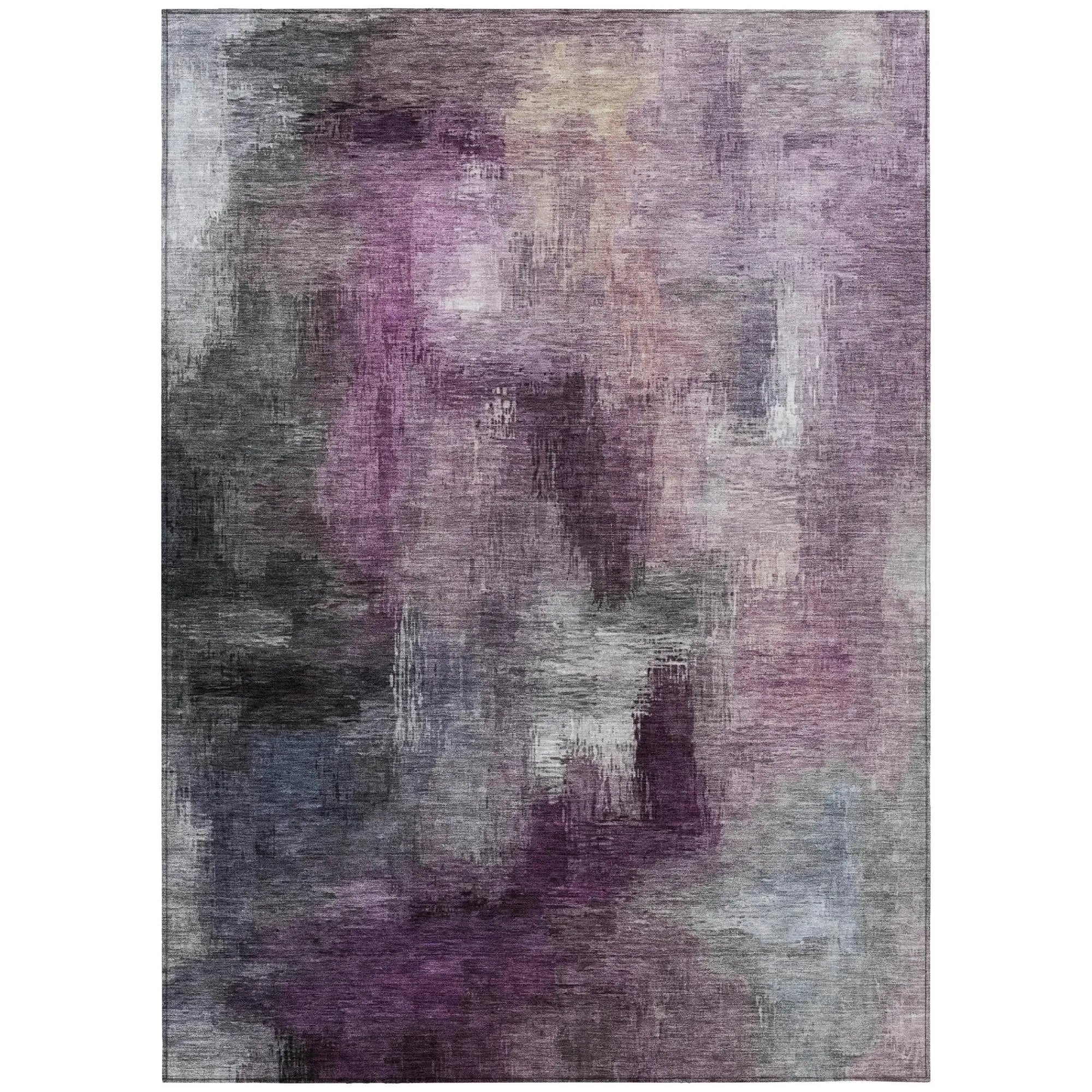 5' X 8' Eggplant And Purple Abstract Washable Indoor Outdoor Area Rug Homeroots Outdoor